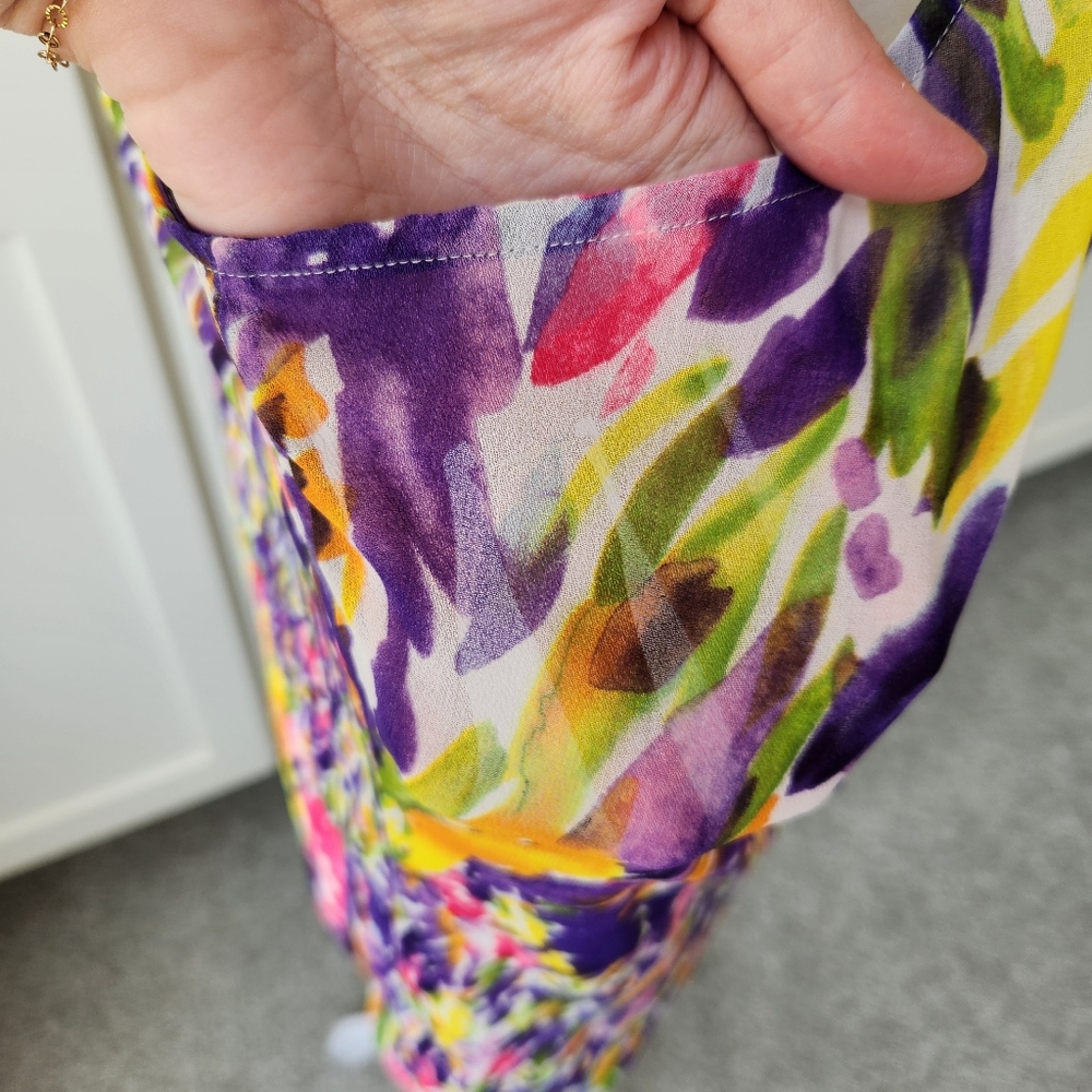 Cabi Pretty Summer Floral Sheer Blouse Faux Wrap Sleeveless Tank Top Small - Picture 9 of 16